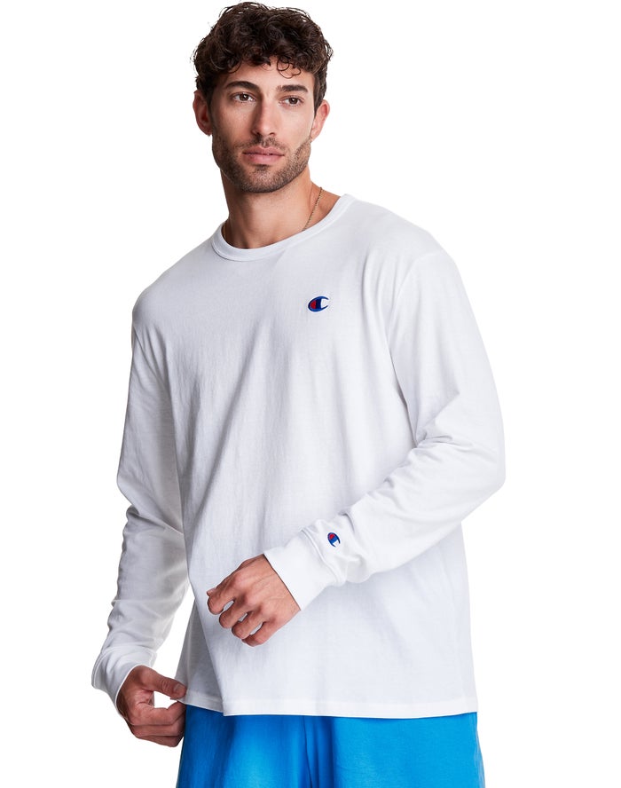 Champion Long-Sleeve Lightweight C Logo T-Shirt Heren - Wit - Belgie 5197AKYJH